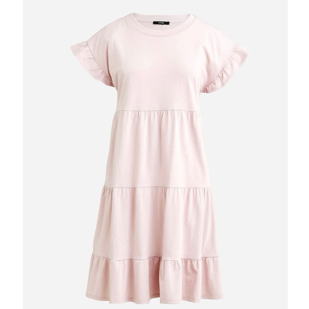 J.Crew Reimagined Tiered Ruffle Sleeve Dress Pink Cotton Jersey Women’s XS EUC